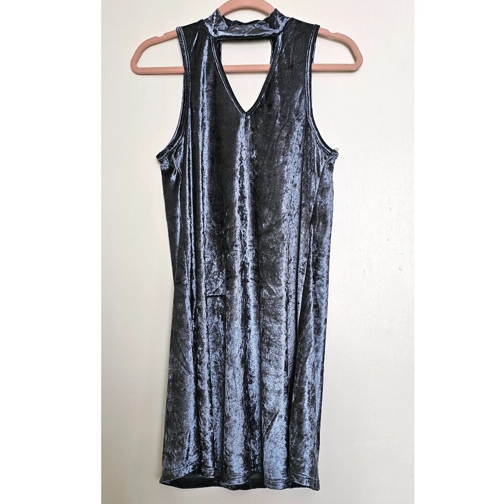Peach Love Velvet Sleeveless Maxi Tank Top Mini Dress Tunic S Silver Steel